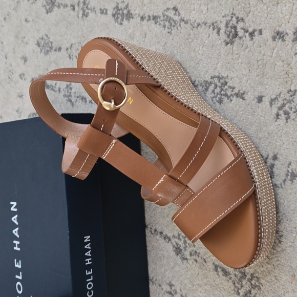 Cole Haan Women's Cloudfeel All Day Tan Leather Buckle Wedge Heels - Picture 6 of 6